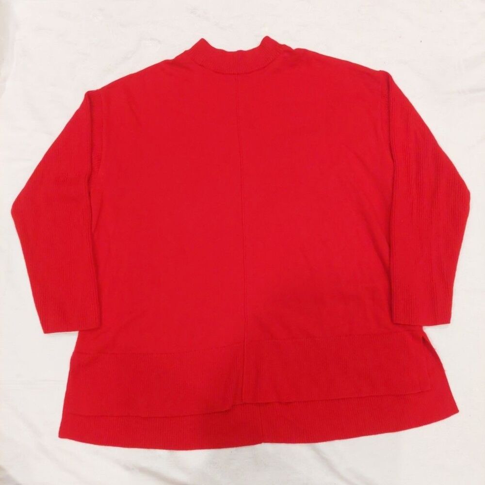 Talbots Merino Wool Tunic Pullover Women’s XL Rib Trim Mockneck Side Slit Red
